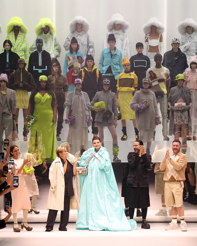 Delfina Delettrez Fendi, Silvia Fendi, Linda Evangelista, Marc Jacobs, and Kim Jones