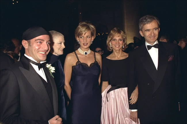 John Galliano (designed Diana's dress), Liz Tilberis, Diana, Princess of Wales, Helene Mercier and Bernard Arnault