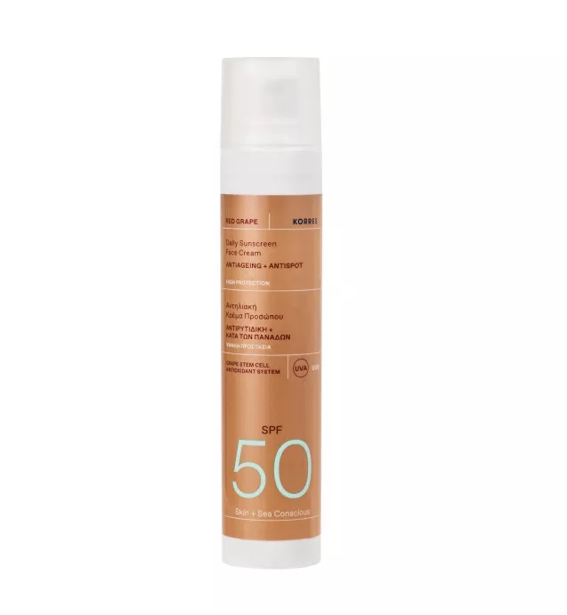 Red Grape Antiaging + Antispot Daily Sunscreen Face Cream SPF50, KORRES (στα φαρμακεία)