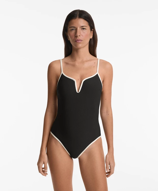 Ολόσωμο μαγιό με ρέλια σε αντίθεση, Oysho.