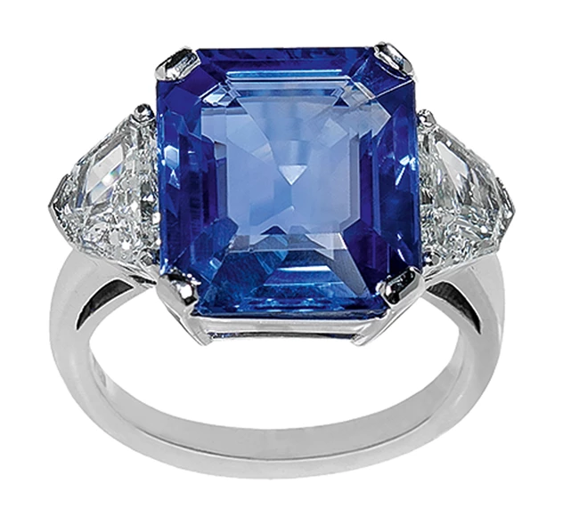 Δαχτυλίδι από λευκό χρυσό 18Κ, με διαμάντια και ζαφείρι, Vourakis