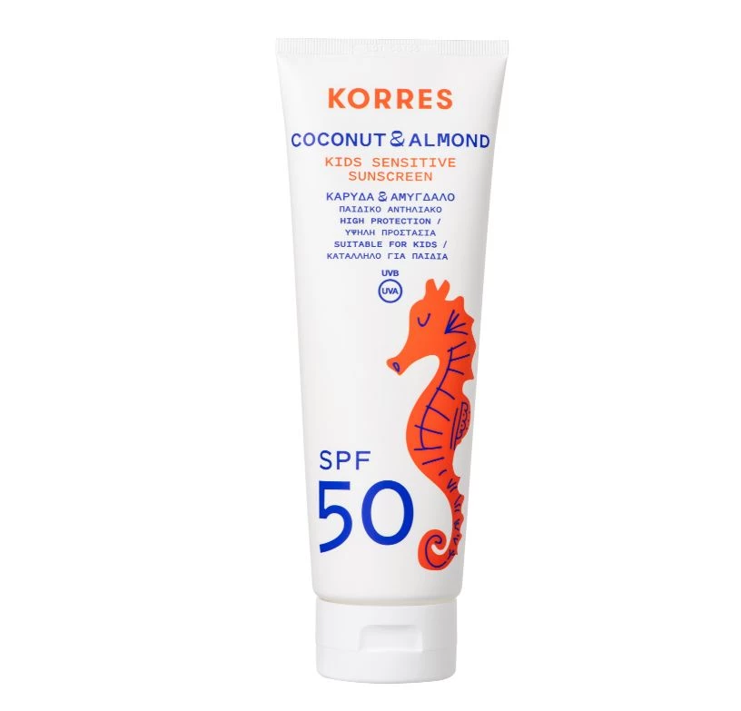 Παιδικό αντηλιακό με καρύδα και αμύγδαλο, Kids Sensitive Sunscreen SPF50, KORRES (στα φαρμακεία)