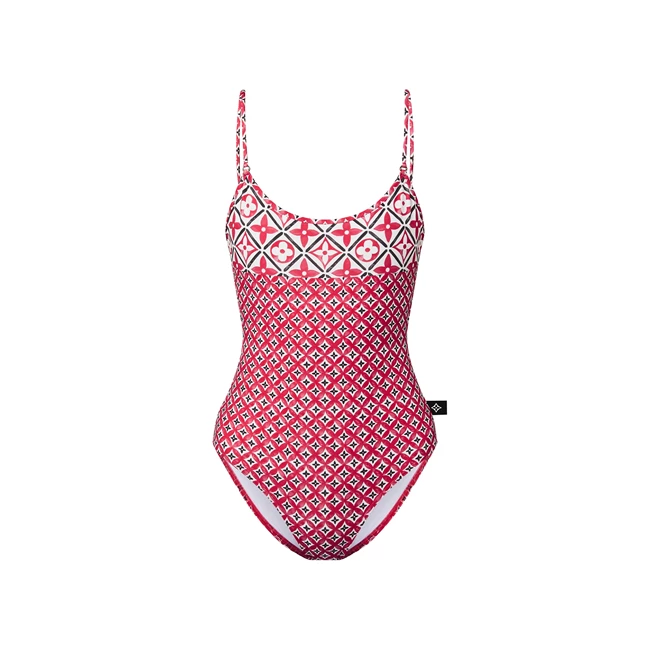 Monogram Flower Tile One-Piece Swimsuit Red_Louis Vuitton