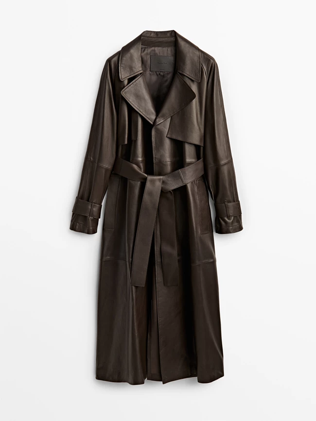 Καμπαρντίνα από δέρμα με ζώνη, Massimo Dutti.