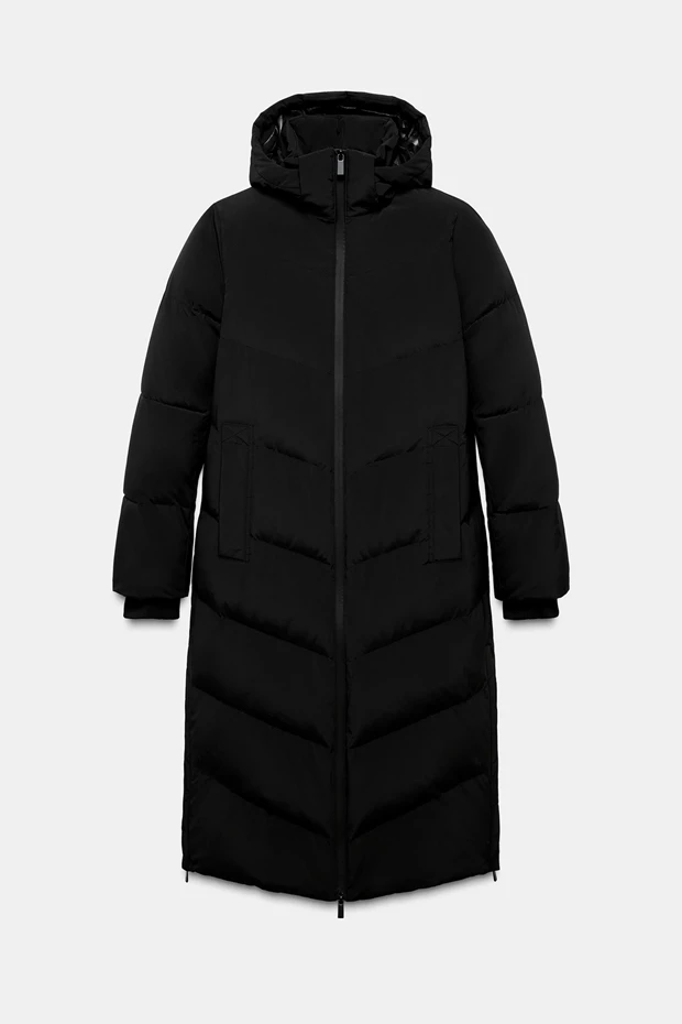 Μακρύ πουπουλένιο μπουφάν με κουκούλα, water repellent και αντιανεμικό, Zara.