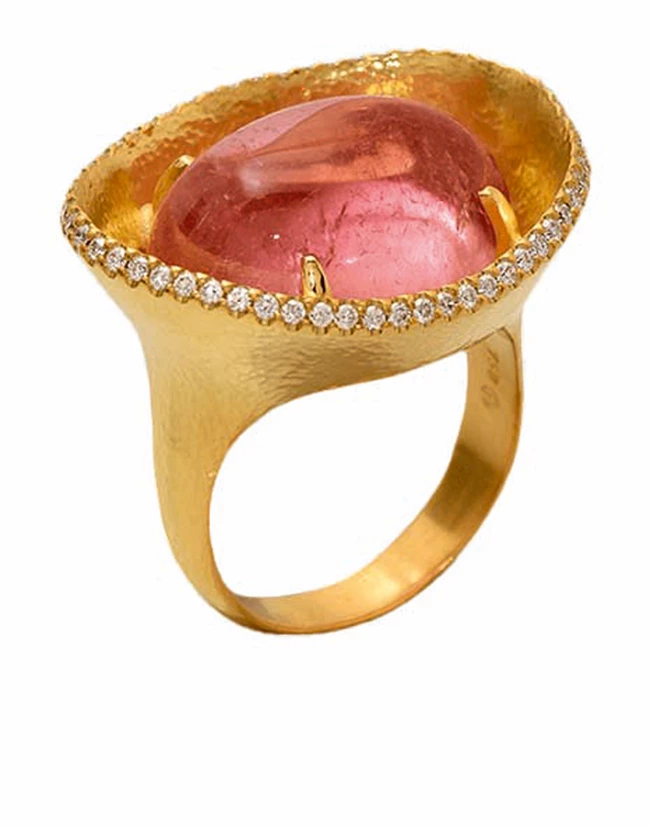 Δαχτυλίδι "Flower Petal" από χρυσό, με ροζ τουρμαλίνη και διαμάντια, Lalaounis.
