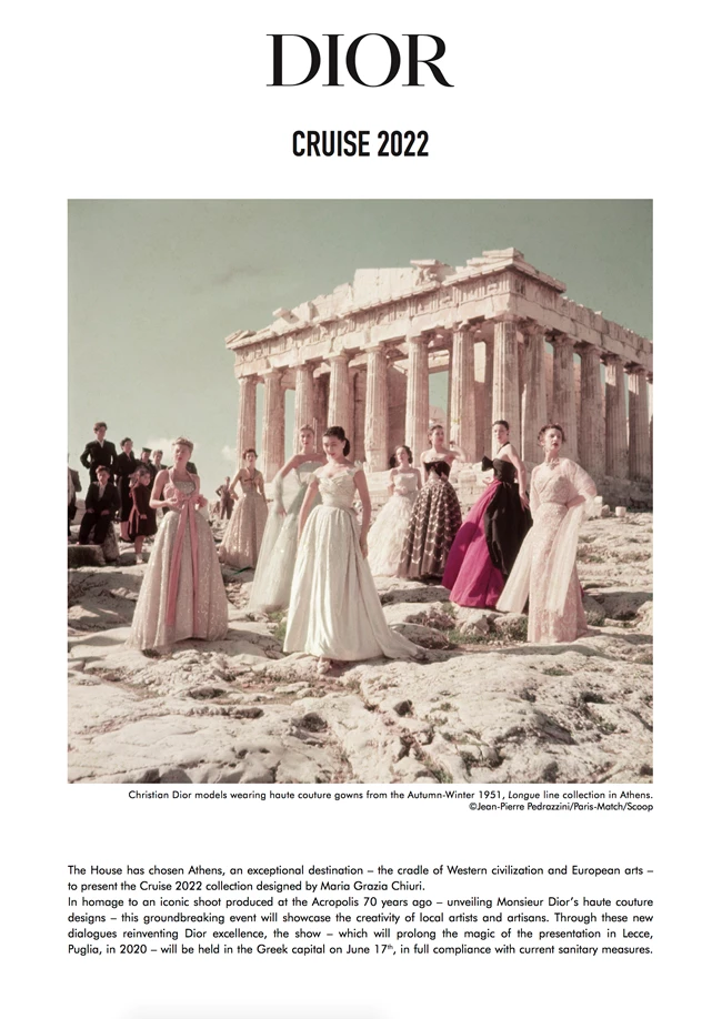Dior | Το fashion show θα πραγματοποιηθεί στο Καλλιμάρμαρο και η φωτογράφιση στην Ακρόπολη