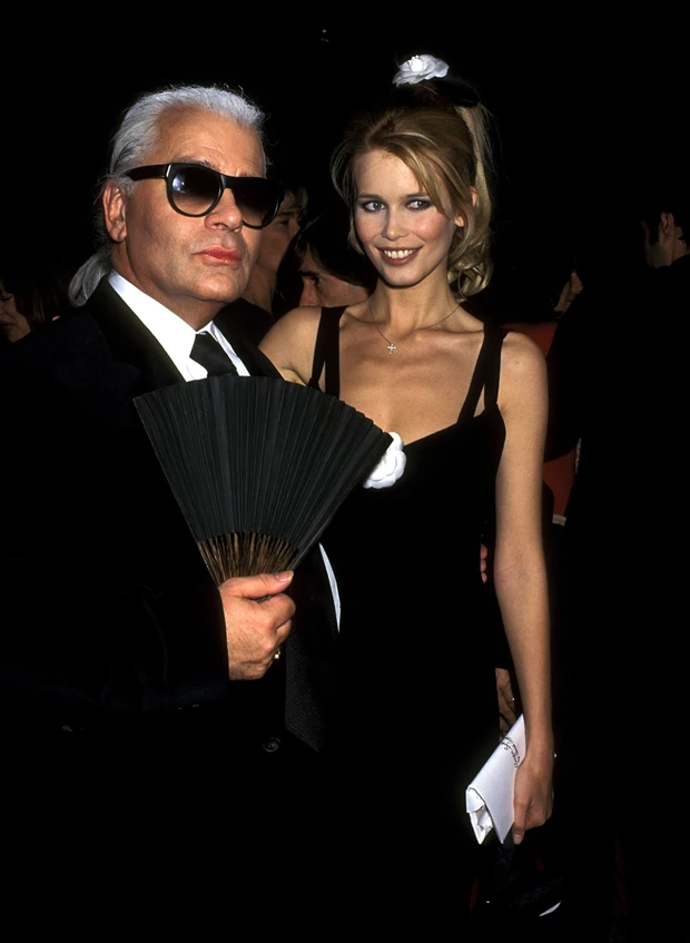 Karl Lagerfeld and Claudia Schiffer during 1995 Costume Institute Gala