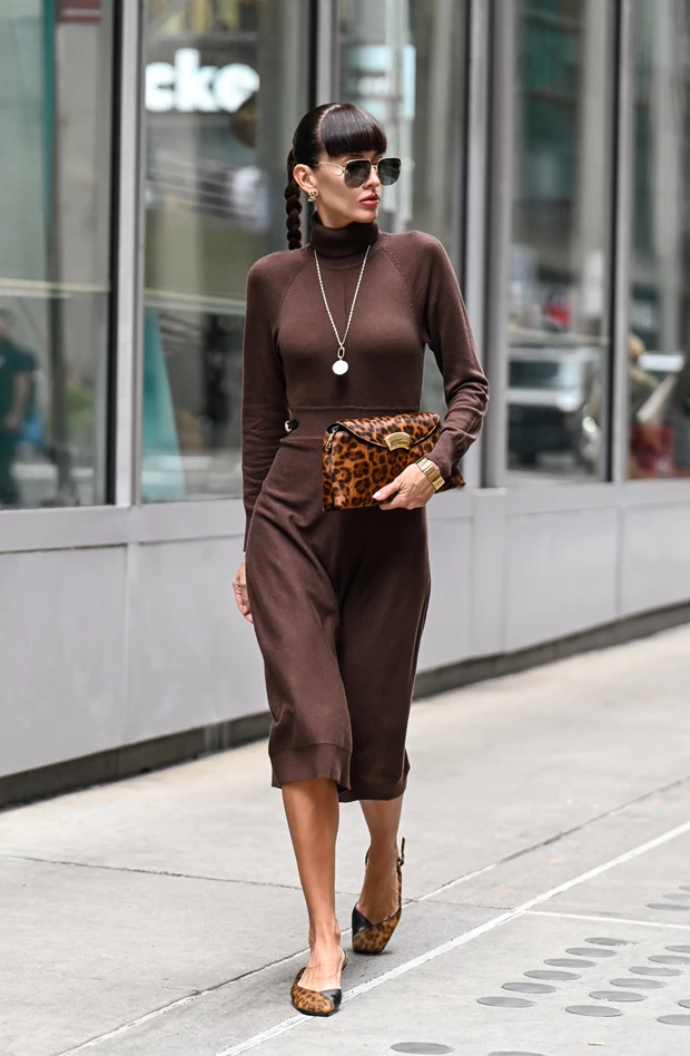 Καφέ φόρεμα street style
