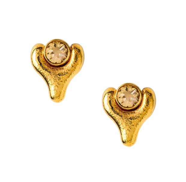 Σκουλαρίκια από τη συλλογή Legend από σφυρήλατο χρυσό 22Κ, με διαμάντια, κιτρίνες και ακουαμαρίνες, ZOLOTAS.