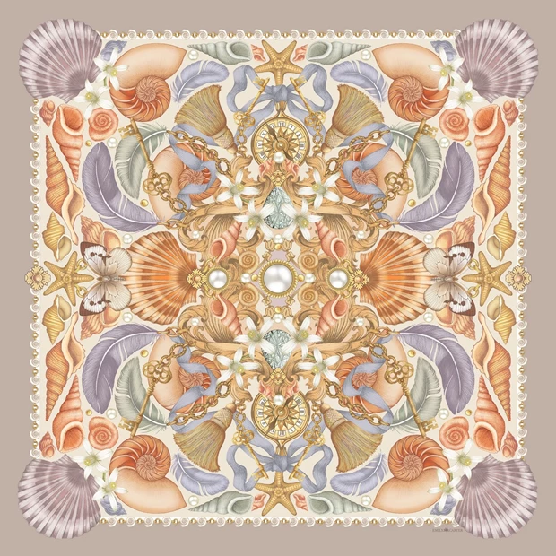 Emily Carter - Shell & Starfish Μεταξωτό Φουλάρι, 90×90