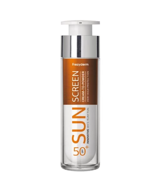 Αντηλιακό προσώπου, Sun Screen Cream-To-Powder Spf50+, Frezyderm (στα φαρμακεία)