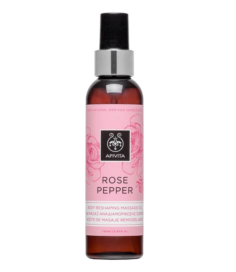 Έλαιο σύσφιγξης Rose Pepper Body Reshaping Massage Oil, Apivita (στα φαρμακεία)