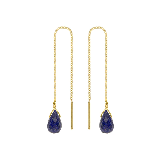 Σκουλαρίκια Mini Drops από χρυσό 18Κ με λάπις λάζουλι, Li-LA-LO