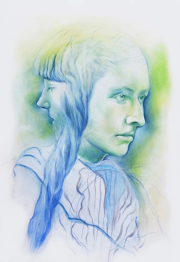 Marianna Ignataki, August, 2023, watercolor, gouache, colored pencils and graphite on paper