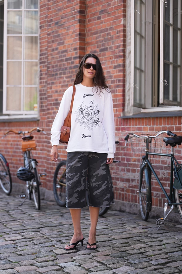 STREET STYLE ΚΟΠΕΓΧΑΓΗ ΑΥΓΟΥΣΤΟΣ 2026: Καμουφλάζ βερμούδα με μακρυμάνικη μακό μπλούζα