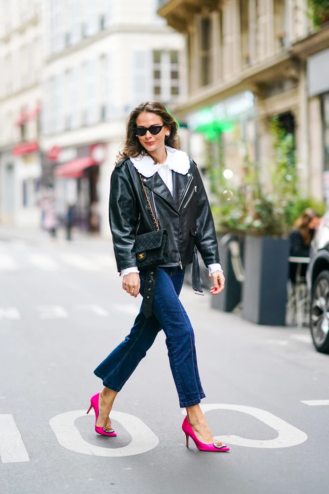 πουκάμισο με μεγάλο γιακά street style