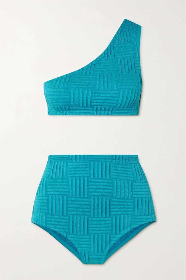One-shoulder μπικίνι τιρκουάζ, Bottega Veneta.