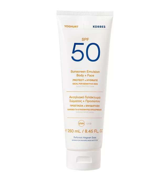 Αντηλιακό γαλάκτωμα σώματος και προσώπου, Yoghurt SPF50, KORRES (στα φαρμακεία)