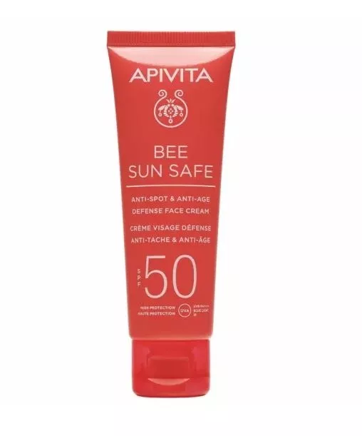 Bee Sun Safe Anti-Spot & Anti-Age Defense Face Cream SPF50, APIVITA (στα φαρμακεία)