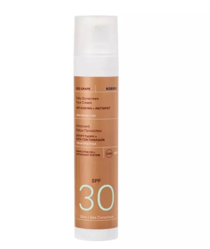 Red Grape Antiaging + Antispot Daily Sunscreen Face Cream SPF50, KORRES (στα φαρμακεία)