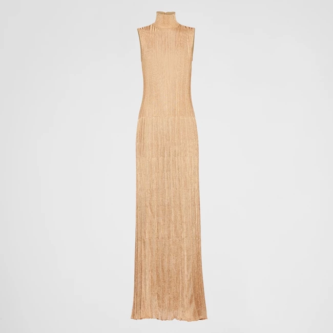 Long turtleneck lamé dress Prada