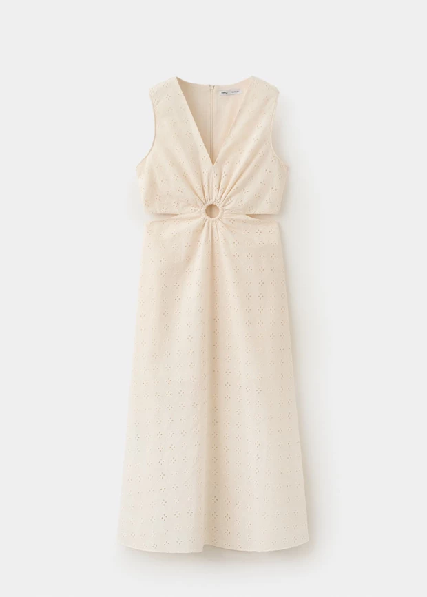 Φόρεμα βαμβακερό διάτρητο με cut-out, Mango.