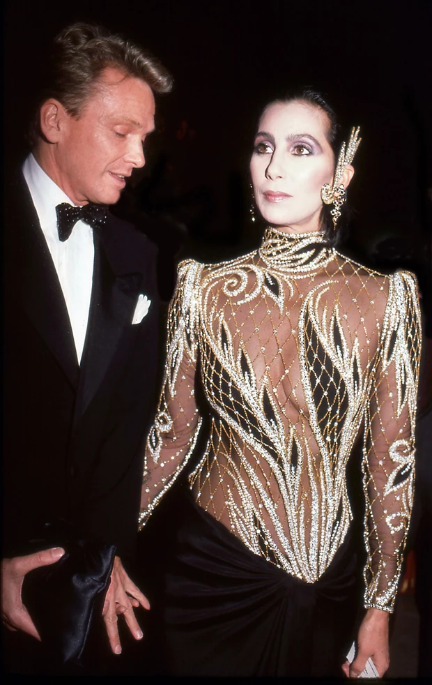 Designer Bob Mackie and the singer and actress Cher MET gala 1985