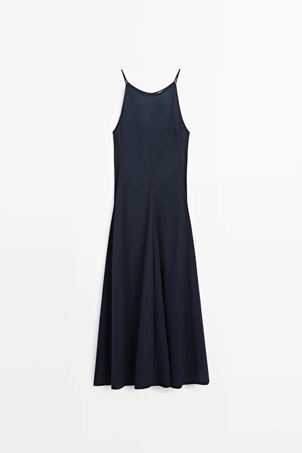 Φόρεμα από ποπλίνα με λεπτές τιράντες, Massimo Dutti.