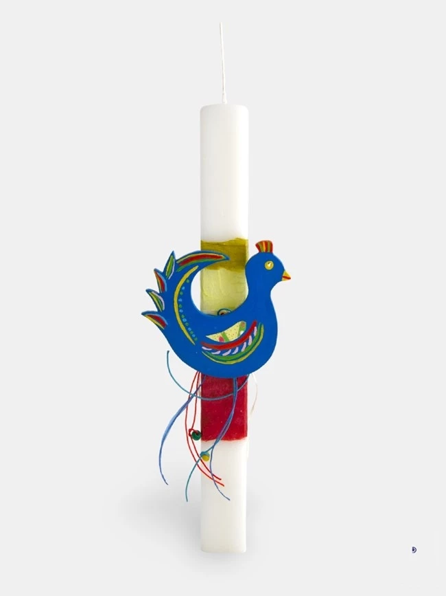 Λαμπάδα με έμπνευση της Σοφίας Δαϊσπύρου με ξύλινο διακοσμητικό μαγνητάκι ζωγραφισμένο στο χέρι.