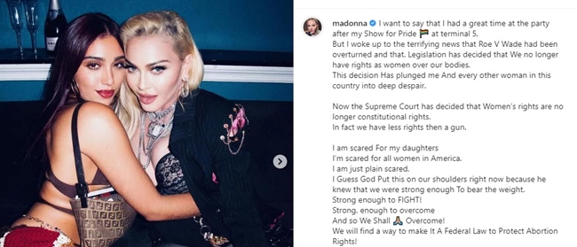 "Φοβάμαι για όλες τις γυναίκες" | Το μήνυμα της Madonna μετά την απόφαση του Ανώτατου Δικατηρίου των ΗΠΑ για τις αμβλώσεις