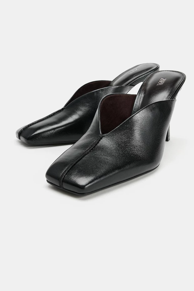 Δερμάτινα mules με τακούνι, Zara.