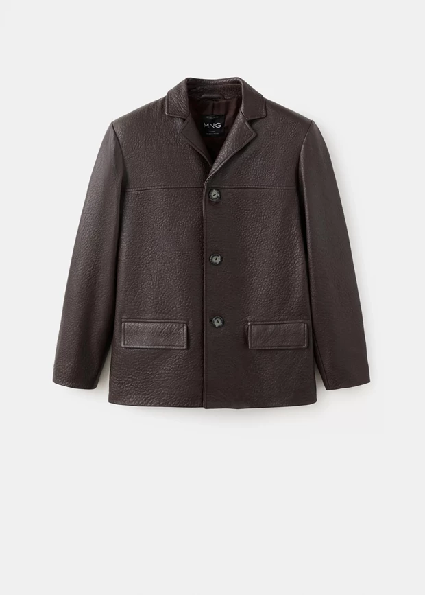 Δερμάτινο blazer με κουμπιά, Mango.