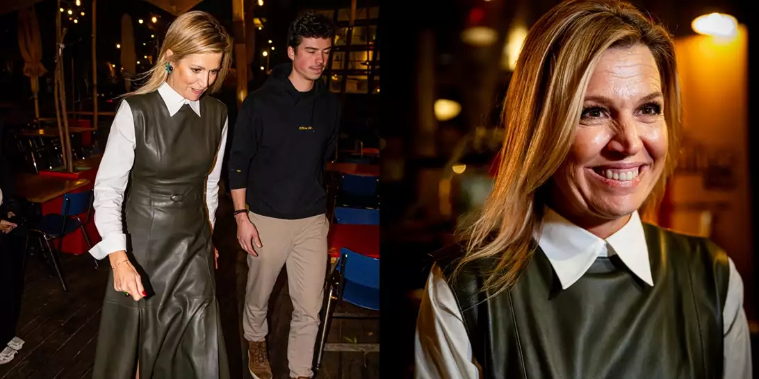 Maxima της Ολλανδίας | Με λαδί δερμάτινο φόρεμα που κάνει την ανατροπή στα πρωινά looks του φθινοπώρου